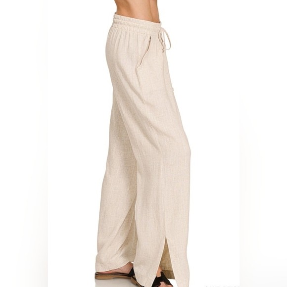 Zenana Outfitters Pants - Zenana Linen Drawstring Wide Leg Pants